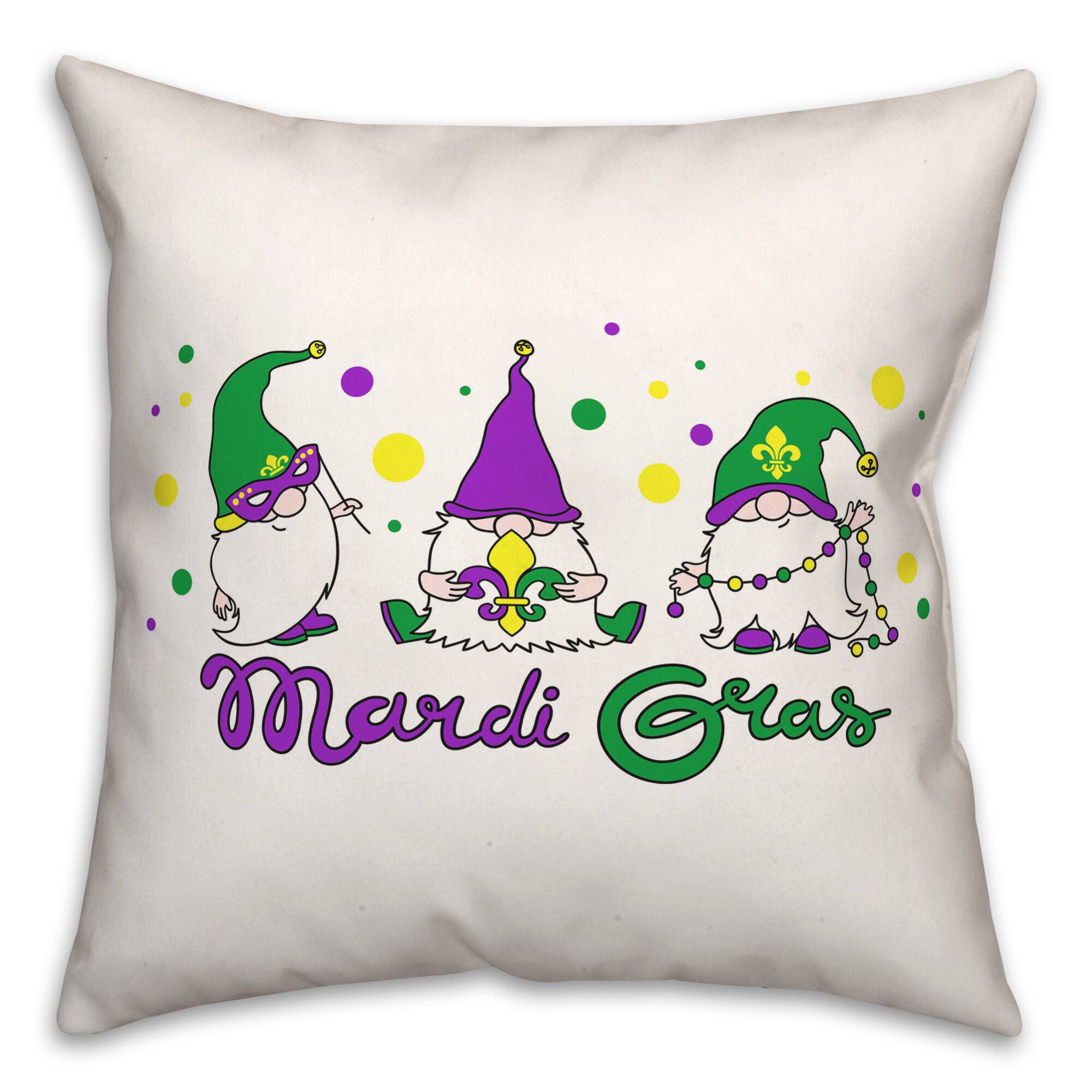 Mardi Gras Gnome Throw Pillow